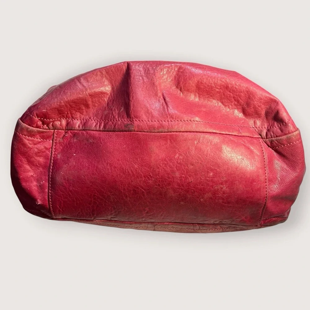 TORY BURCH Louisa Calfskin Leather Slouch Bag Pink Rose Red Merlot Large READ